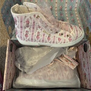Superga Kids Striped Floral Sneakers - Pink and White